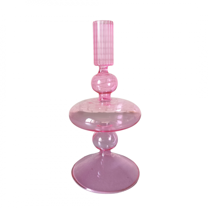 Bougeoir En Verre à Pied Transparent Rose