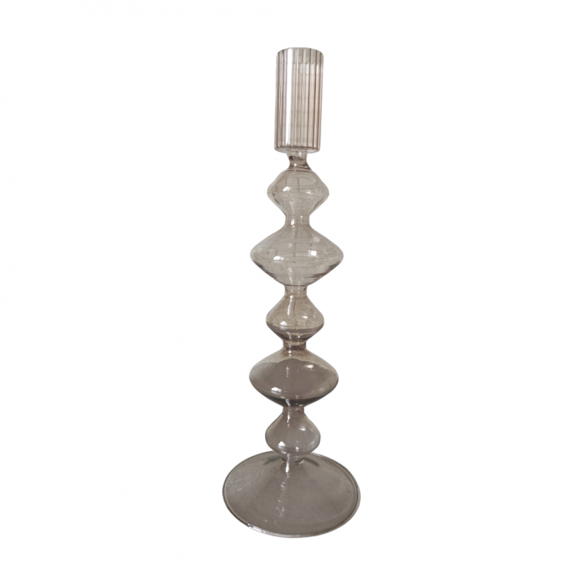 Bougeoir En Verre à Pied Transparent Gris